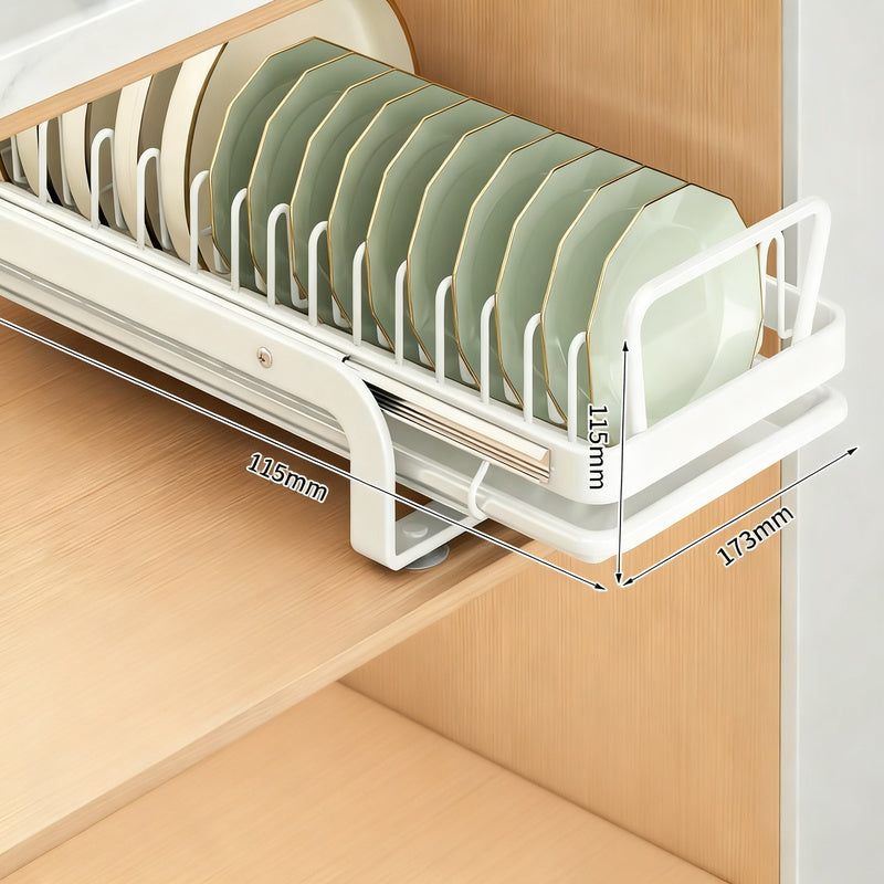 Extendable dish rack for kitchen cabinets