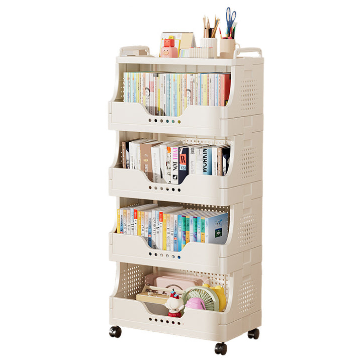 Plastic bookshelf with wheels, multilayered