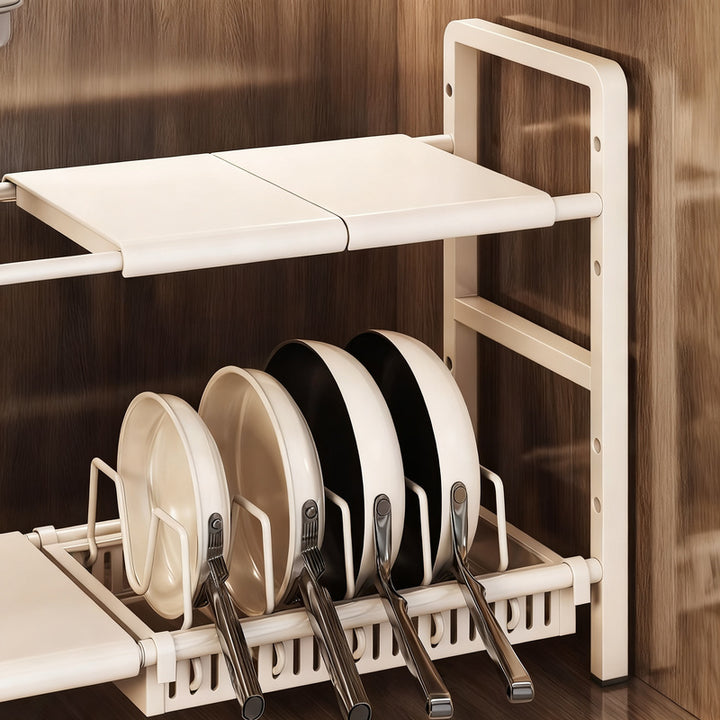 Expandable under-sink shelf for the kitchen