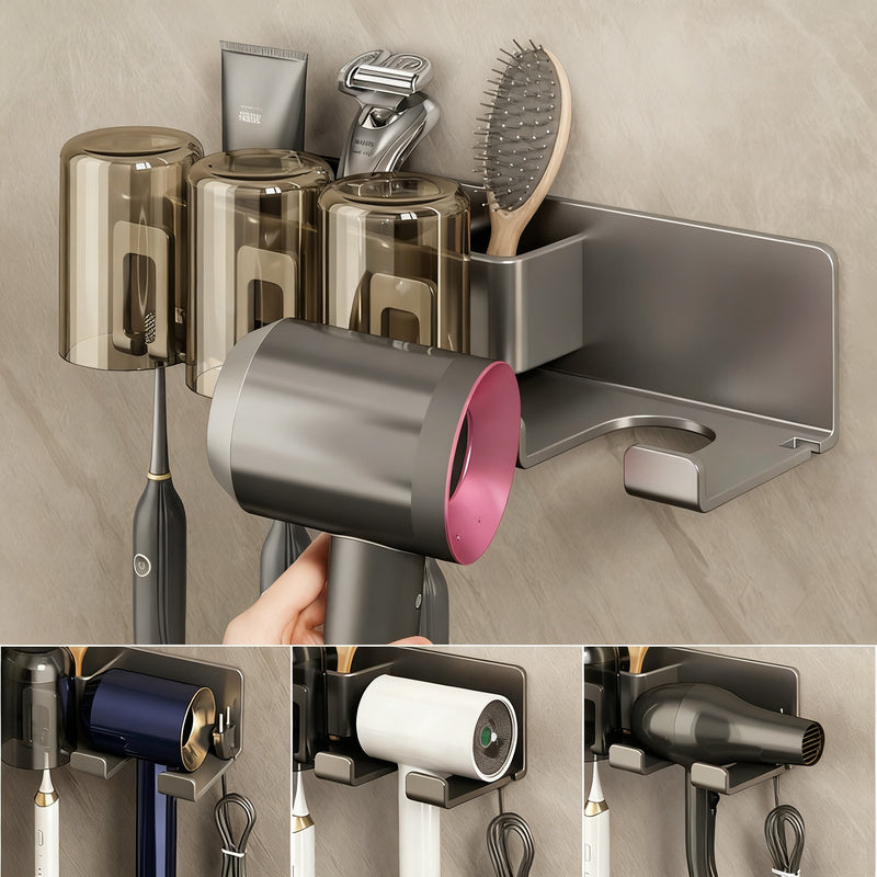 Toothbrush and hairdryer holder made of aluminum, suction cup
