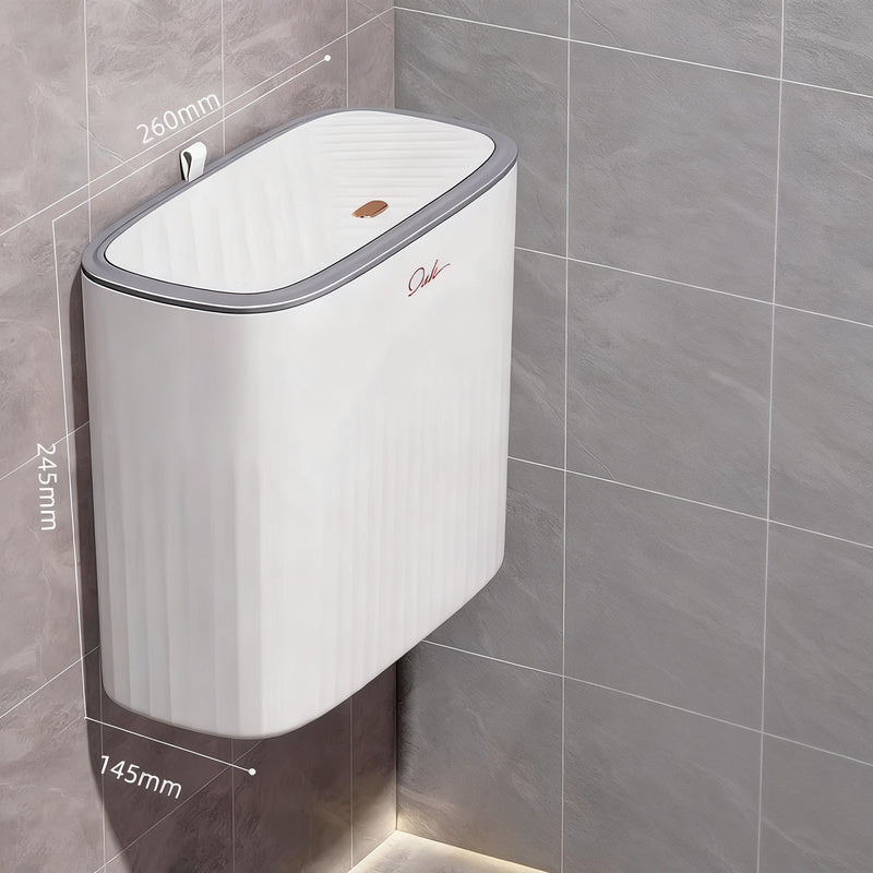 Narrow plastic trash can for bathroom and kitchen