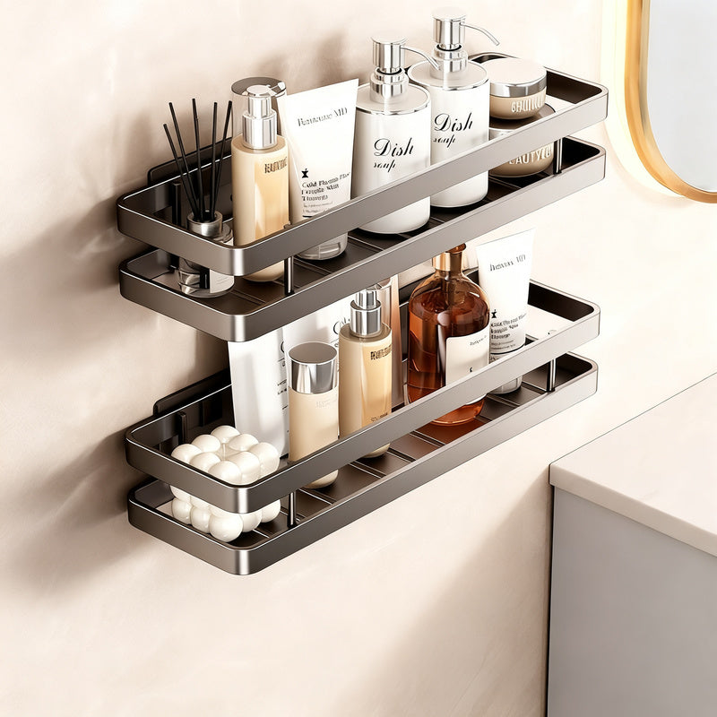 Stainless steel bath shelf without drilling