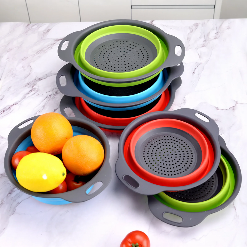 Folding vegetable bowl with strainer