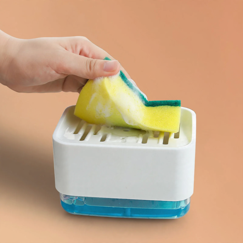 Soap dispenser with sponge and cleaning cloth