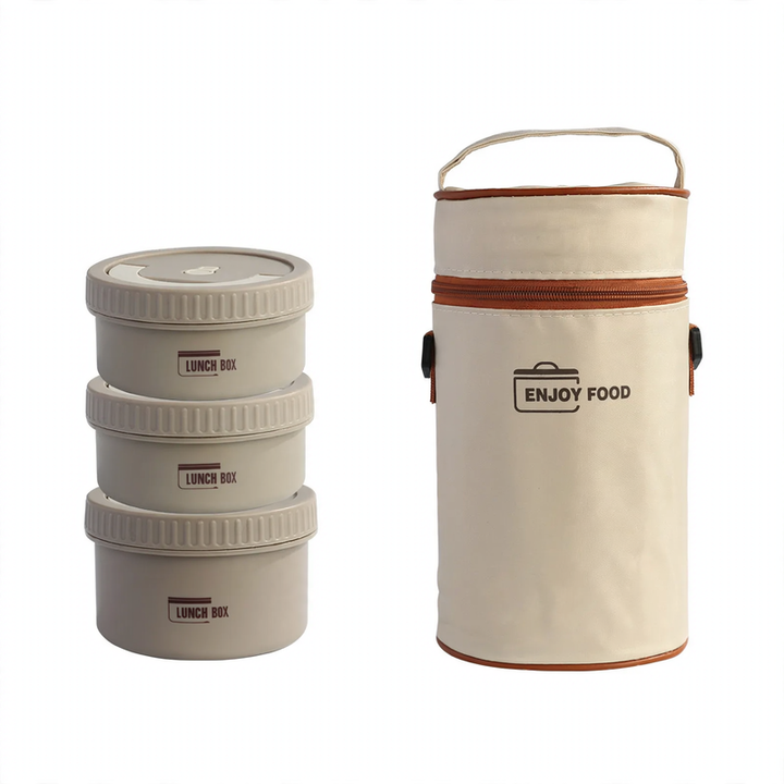 Stainless steel lunch box, round, 470–600 ml, with lid