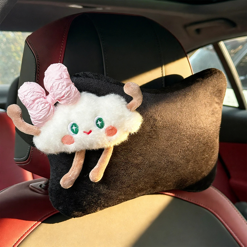 Fluffy car neck pillow with cloud pattern