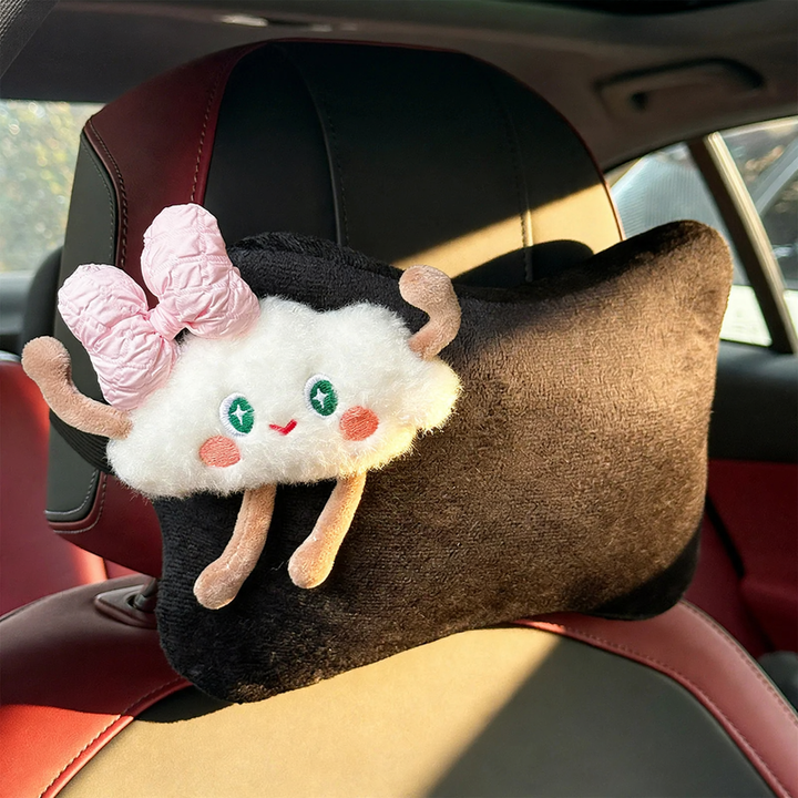 Fluffy car neck pillow with cloud pattern