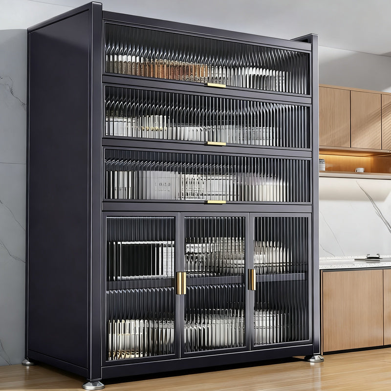 Kitchen stand shelf with glass doors, multi-tiered