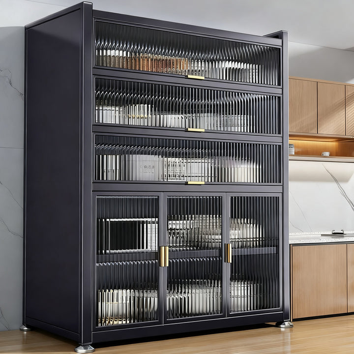 Kitchen stand shelf with glass doors, multi-tiered
