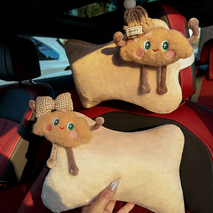 Fluffy car neck pillow with cloud pattern