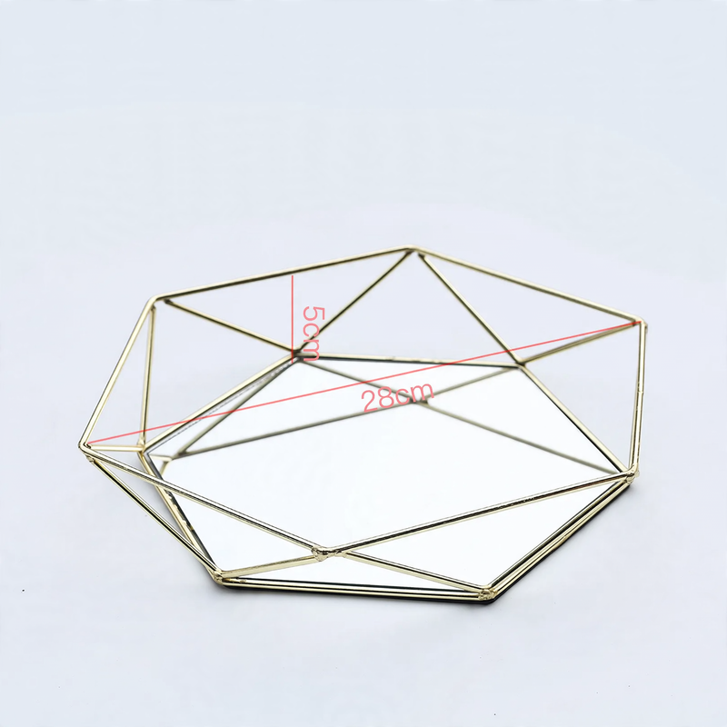 Metal mirror tray, silver, geometric