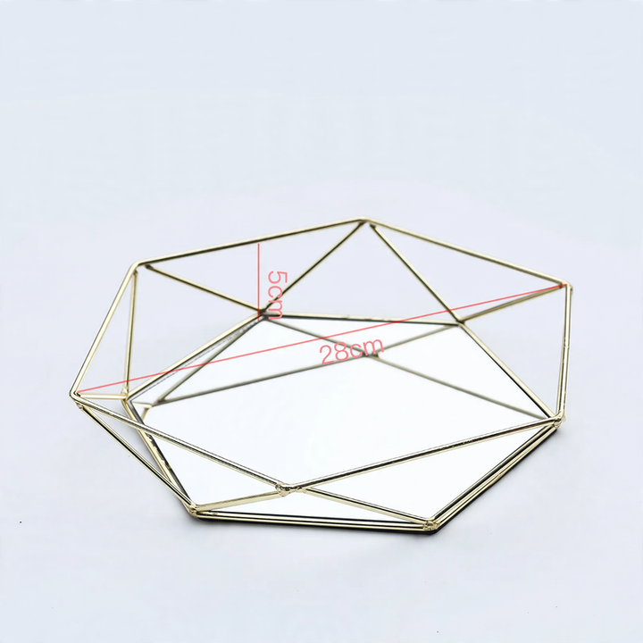 Metal mirror tray, silver, geometric