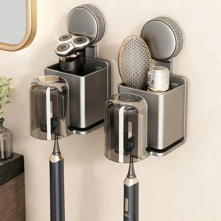 Toothbrush holder with suction cup, metal, wall mountable