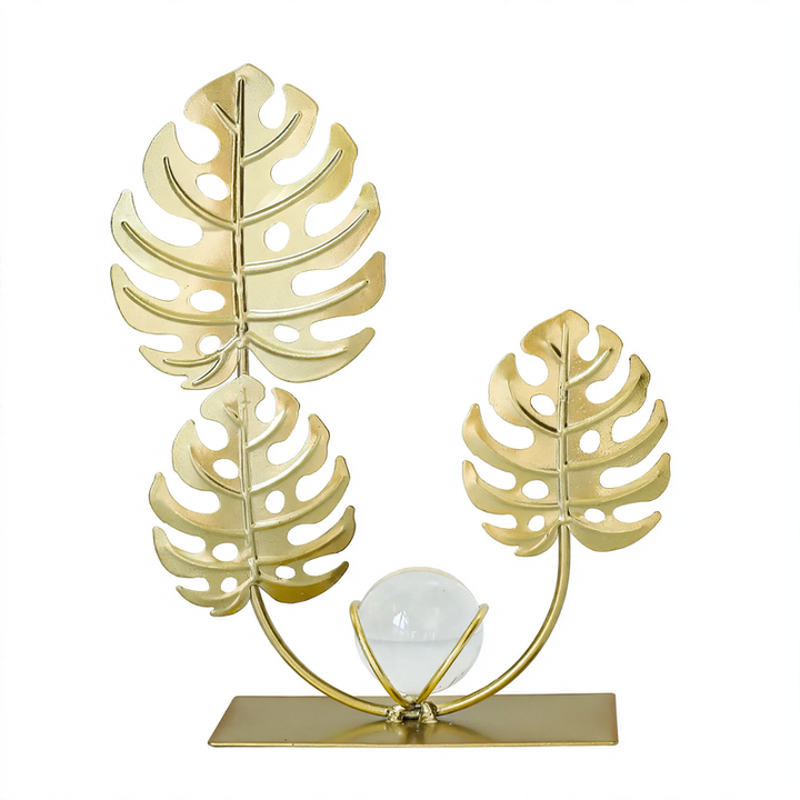 Metal leaf decor with crystal ball, European style