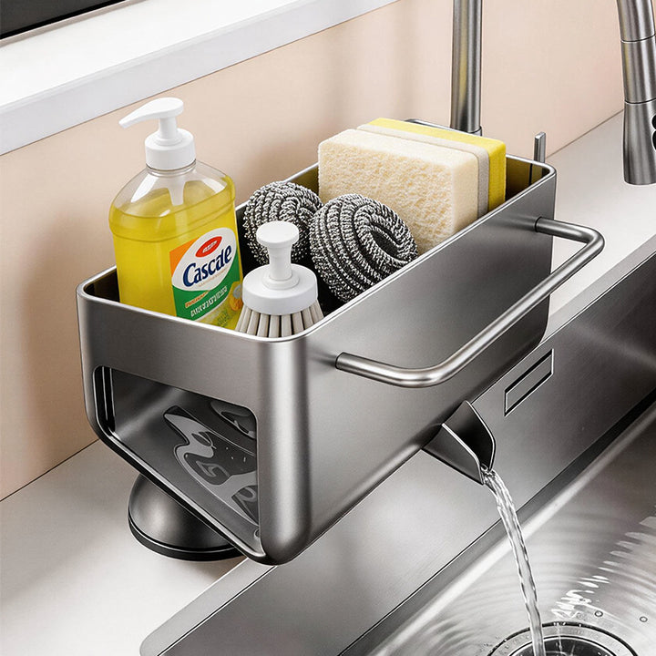 Kitchen shelf with draining grid, aluminum, suction cup