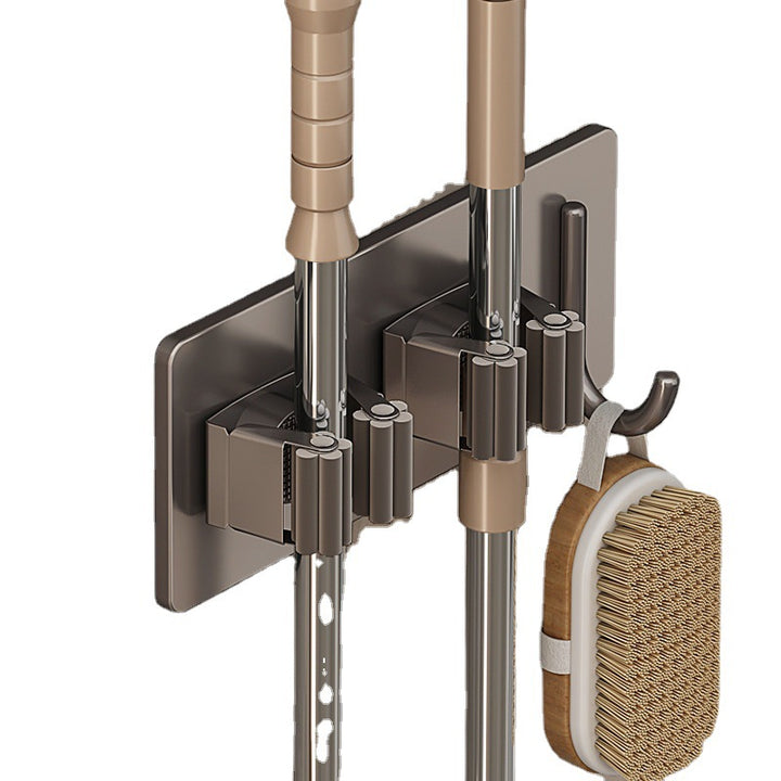 Stainless steel holder for mop and broom