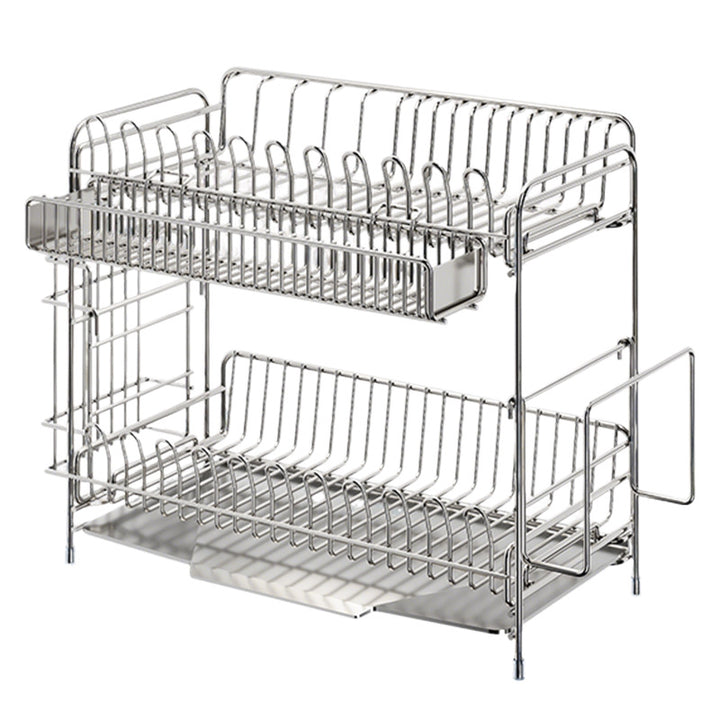 Stainless steel dish rack with draining basket, 1–2 tiers