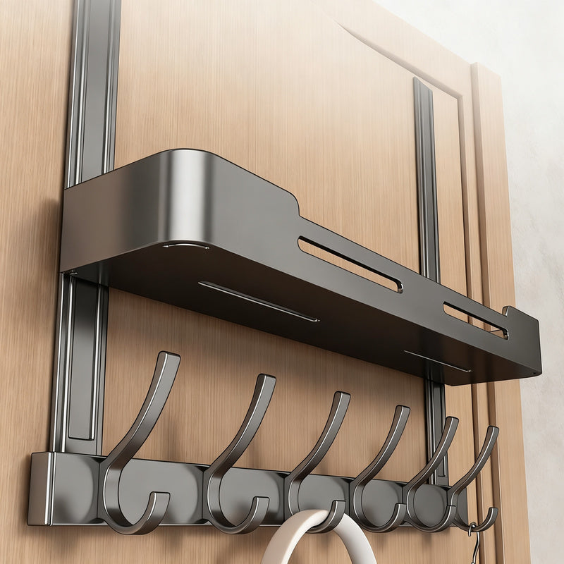 Aluminum door hook, double-layered, drill hole-free