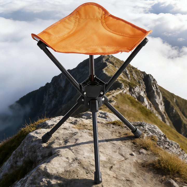 Foldable camping stool, triangular, steel frame
