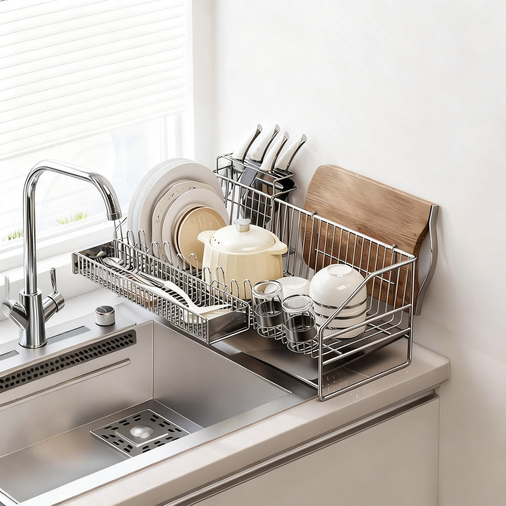 Stainless steel drying rack for dishes and cutlery
