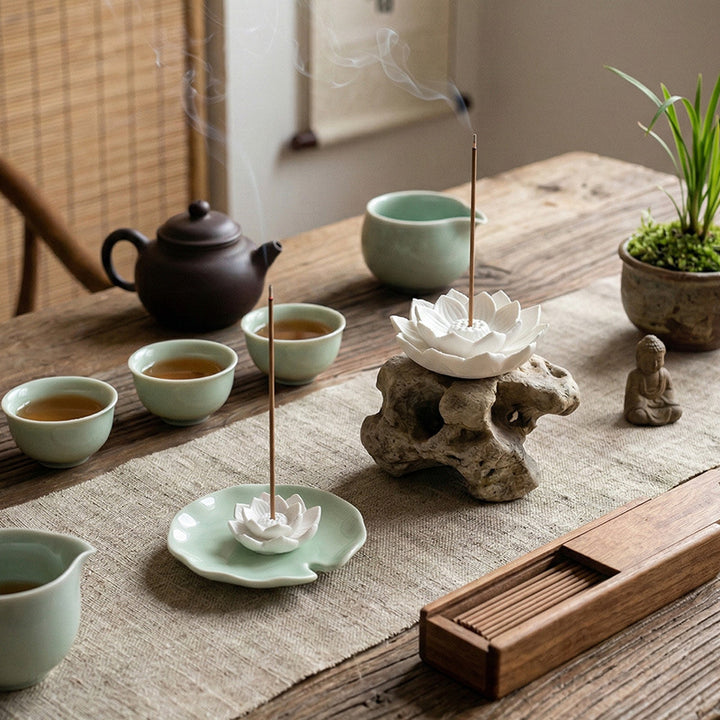 Incense Stick Holder Lotus Flower, Ceramic