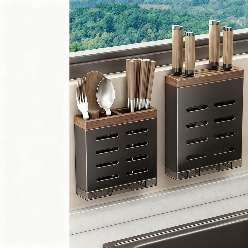 Kitchen shelf walnut look, wall-mounted, no drilling