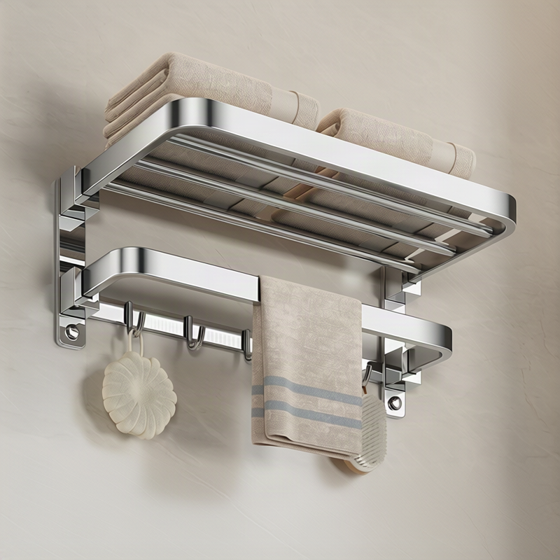 Stainless steel towel holder, wall-mounted, foldable