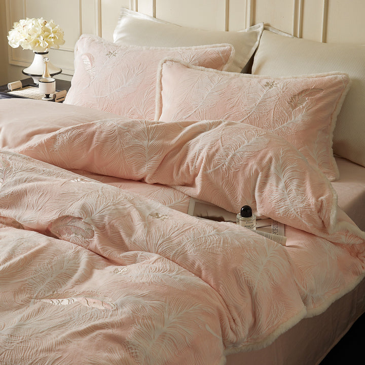 Milk fiber bedding set 4-piece, winter, floral pattern