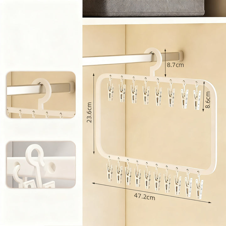 Clothes drying rack with clips for children