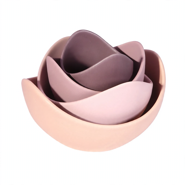 Ceramic bowls set, lotus shape, muted colors