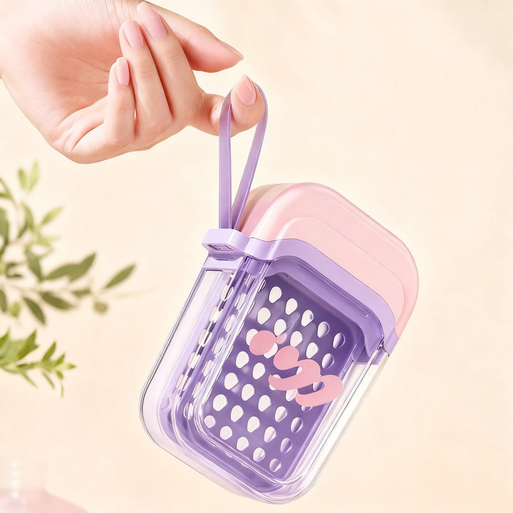 Portable soap dish with lid and drain