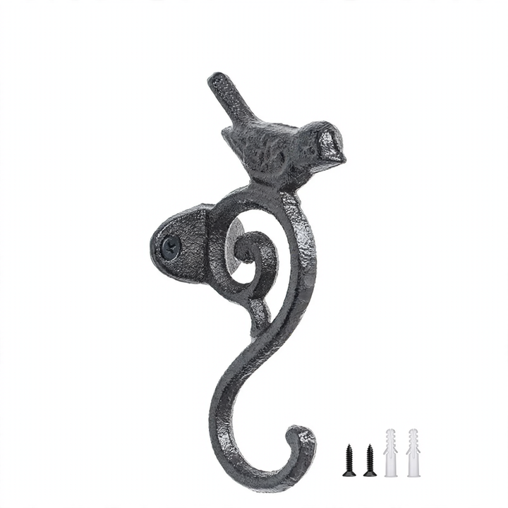 Cast iron wall hook with bird motif