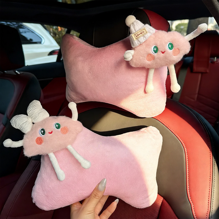 Fluffy car neck pillow with cloud pattern