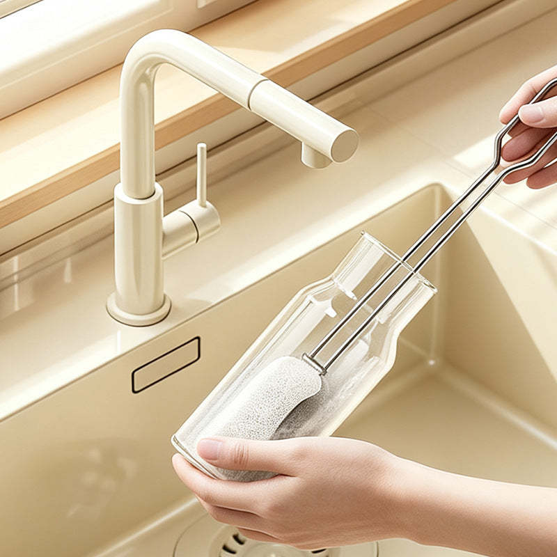 Long handle brush made of stainless steel with sponge