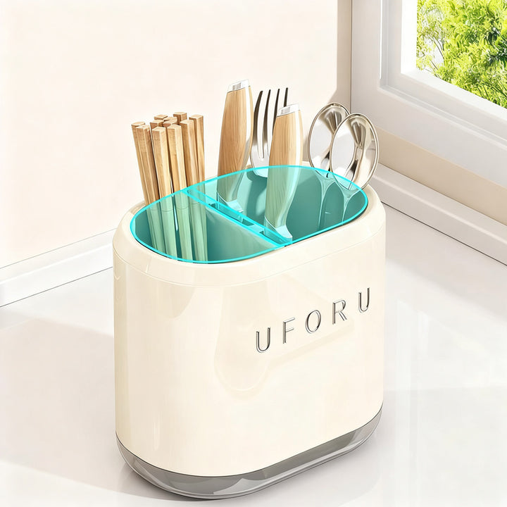 Chopstick and Cutlery Holder with Draining Tray