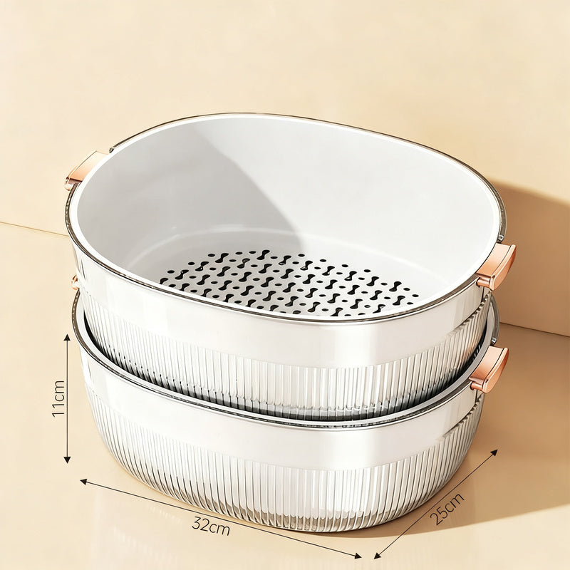 Kitchen sieve and fruit catching bowl, double-layered