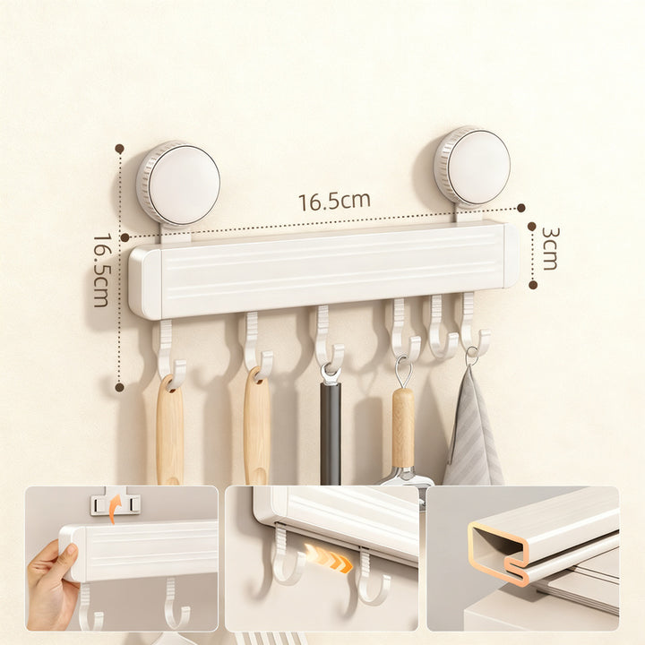 Suction cup kitchen hook rail, wall-mounted