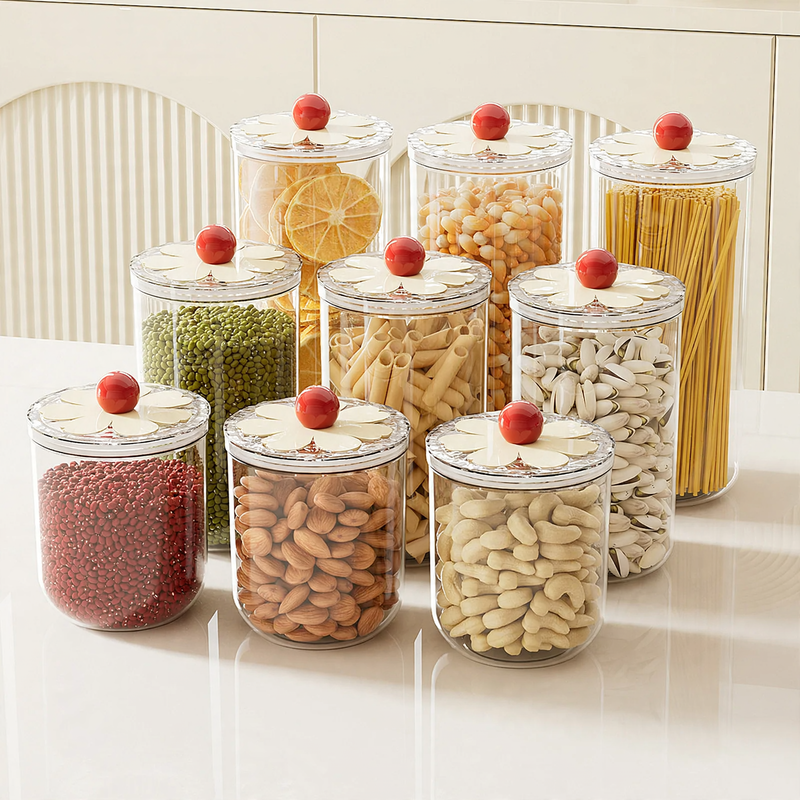 Plastic storage container, round, transparent