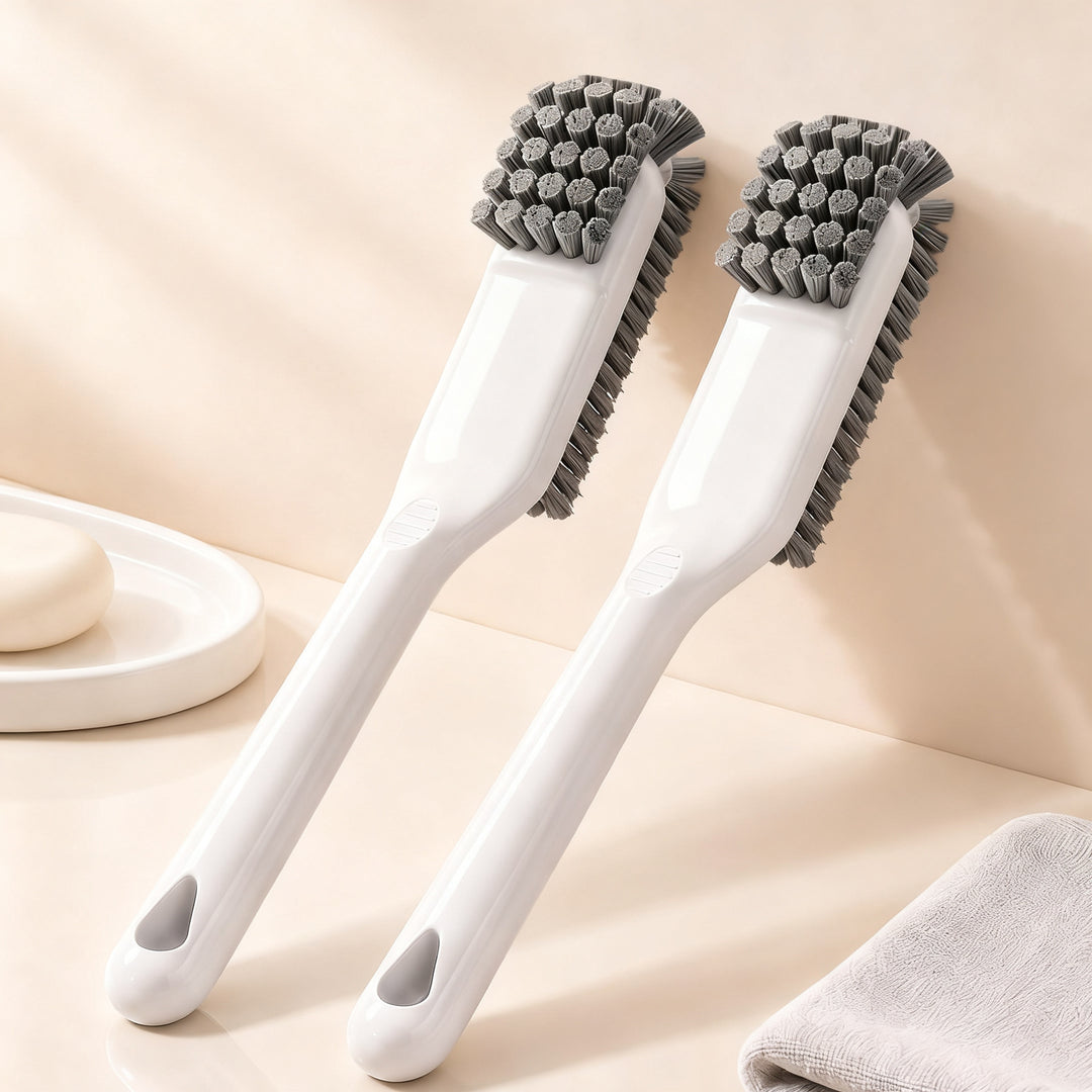 Shoe brush with long handle, double-sided