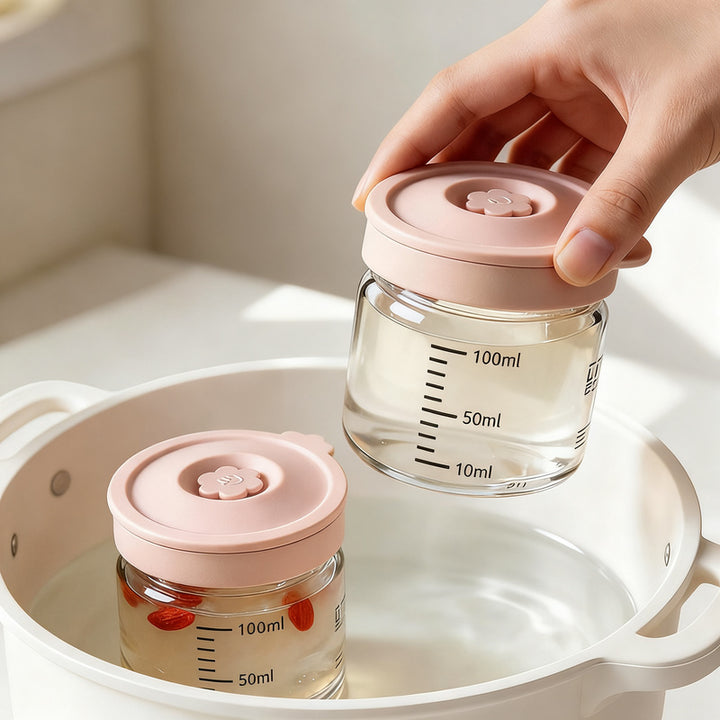 Borosilicate glass storage jar with measurement scale