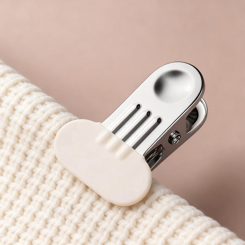 Stainless steel clothespins with wide rubber mouth
