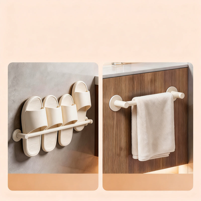 Wall-mounted bathroom slipper rack without drilling