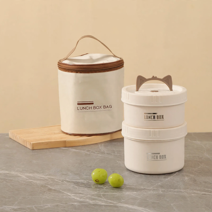 Stainless steel lunch box, round, 470–600 ml, with lid