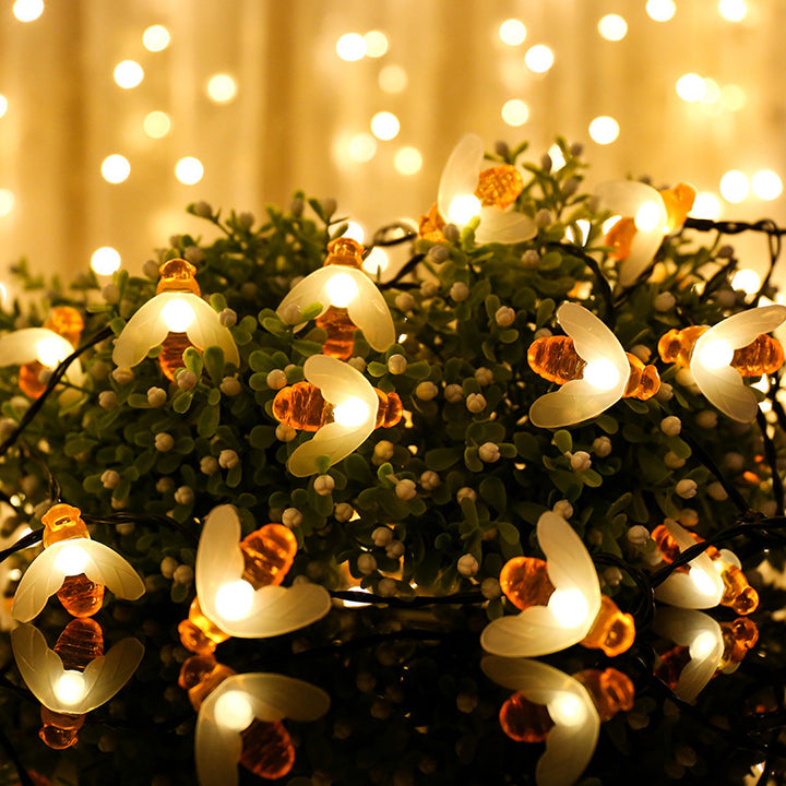 Solar string lights with bee motifs