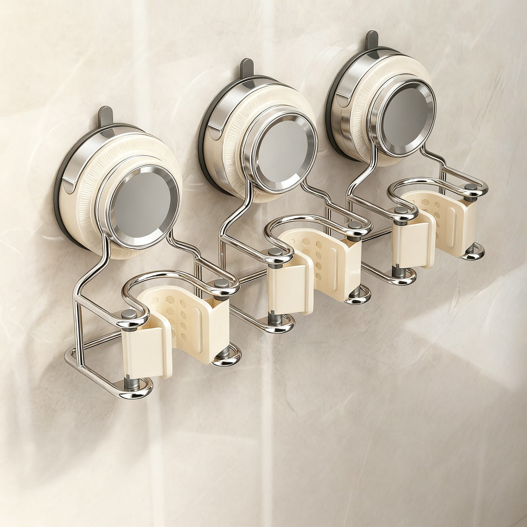 Suction cup wall holder for mop and broom without drilling