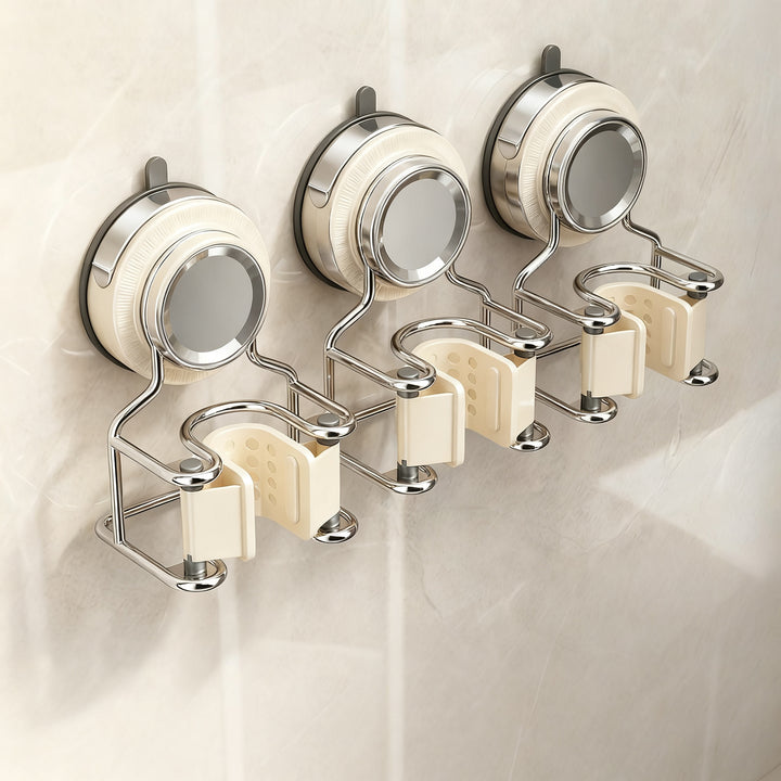 Suction cup wall holder for mop and broom without drilling