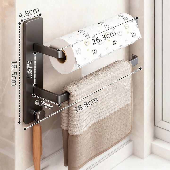 Kitchen wall bracket for rolls and towels, metal