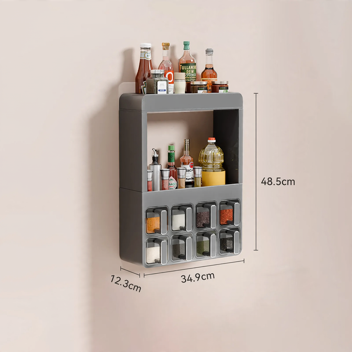 Wall shelf for spices and kitchen utensils