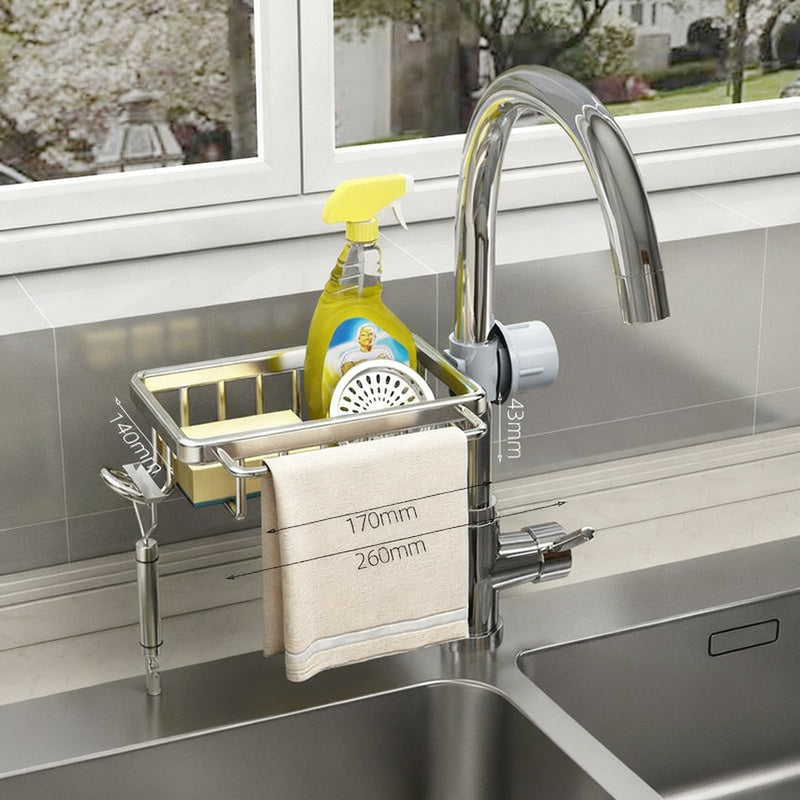 Aluminum storage basket for faucet and sink