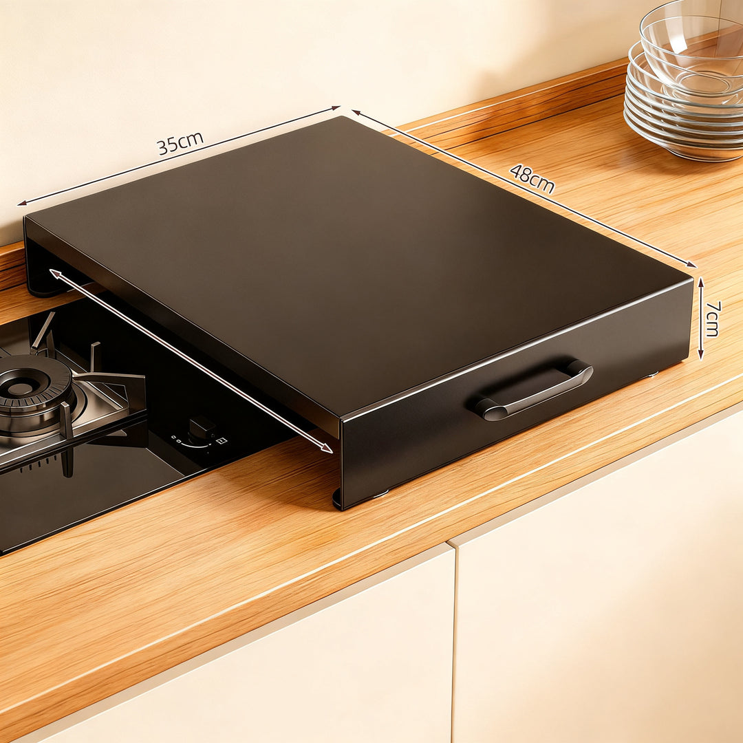 Cooktop cover plate with shelf